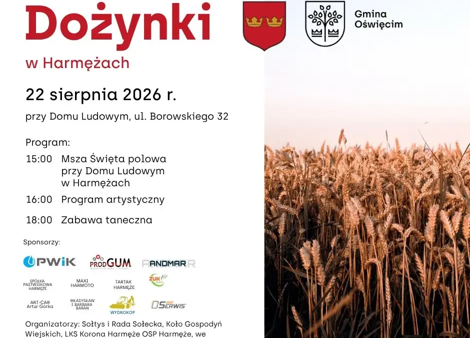 Dożynki w Harmężach: Msza polowa, występy i zabawa taneczna 22 sierpnia