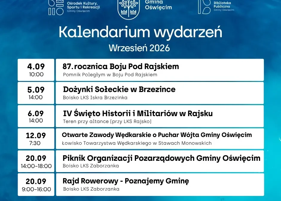 Kalendarium wydarzeń w Gminie Oświęcim na wrzesień 2026