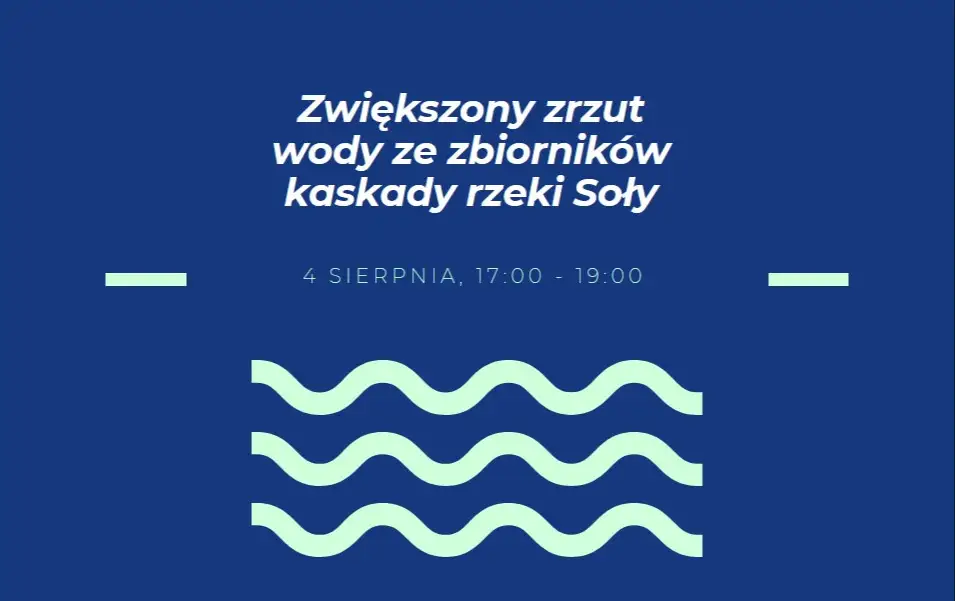Ostrzeżenie: Dziś zwiększony zrzut wody z kaskady Soły – bądź ostrożny nad rzeką